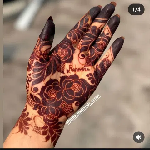 aesthetic arabic flower back hand mehndi design