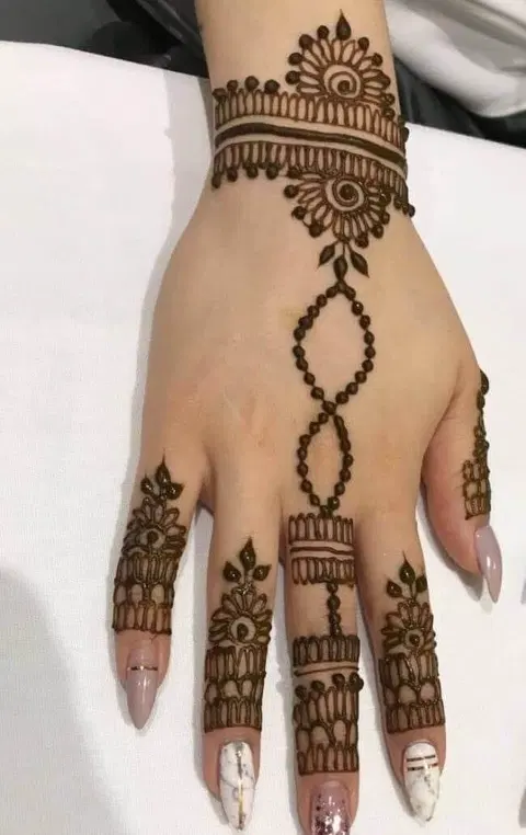 aesthetic arabic bel back hand mehndi design