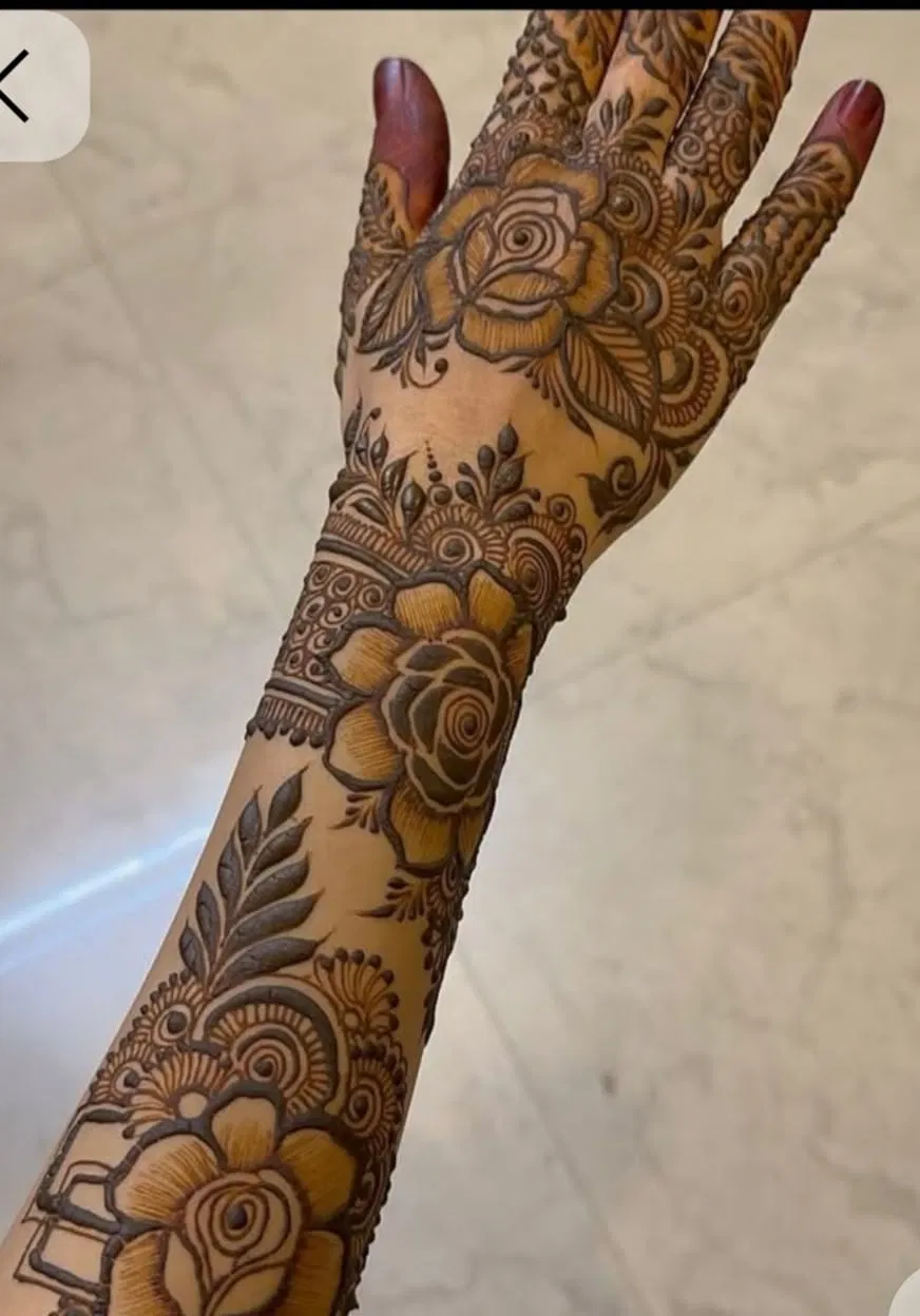 Aesthetic Arabic Back Hand Mehndi Design with Flowers (53)