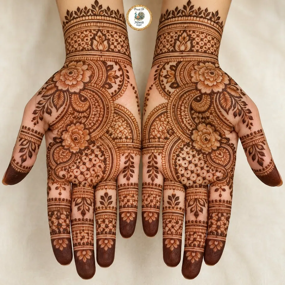 Bridal Royal Front Hand Mehndi Design with Flowers