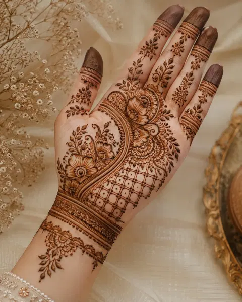 aesthetic royal flower front hand mehndi design