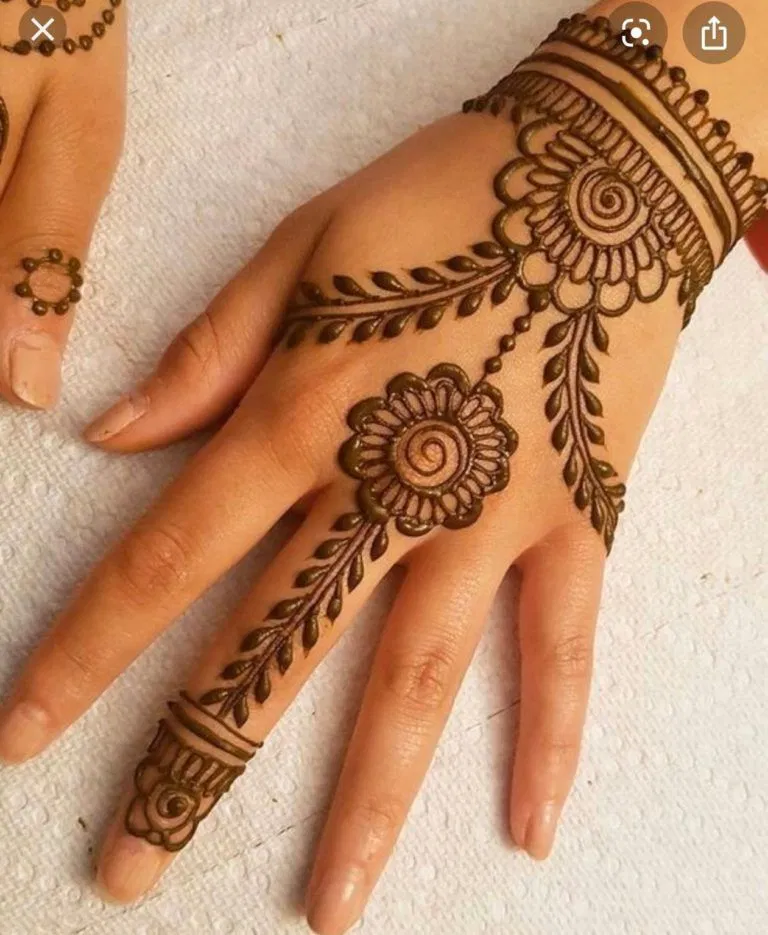 Arabic Stylish Back Hand Mehndi Design with Bel and Flowers for Eid