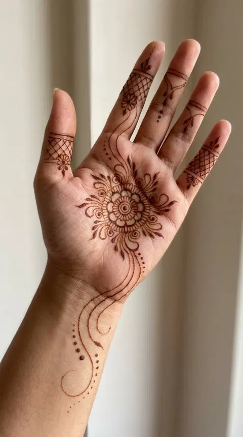 aesthetic indian bel front hand mehndi design