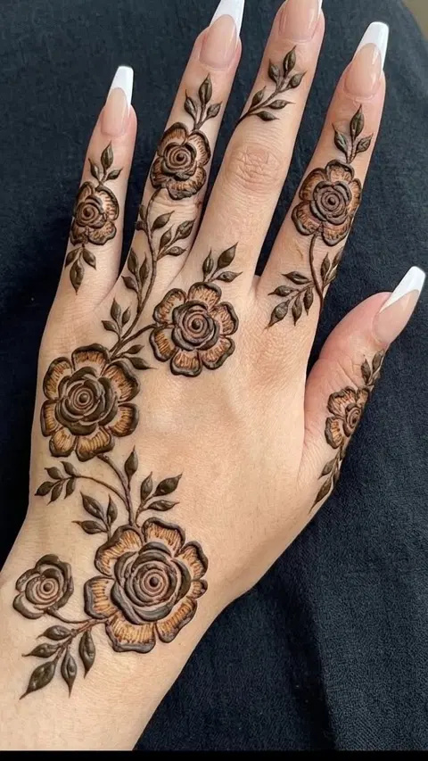 aesthetic arabic flower back hand mehndi design