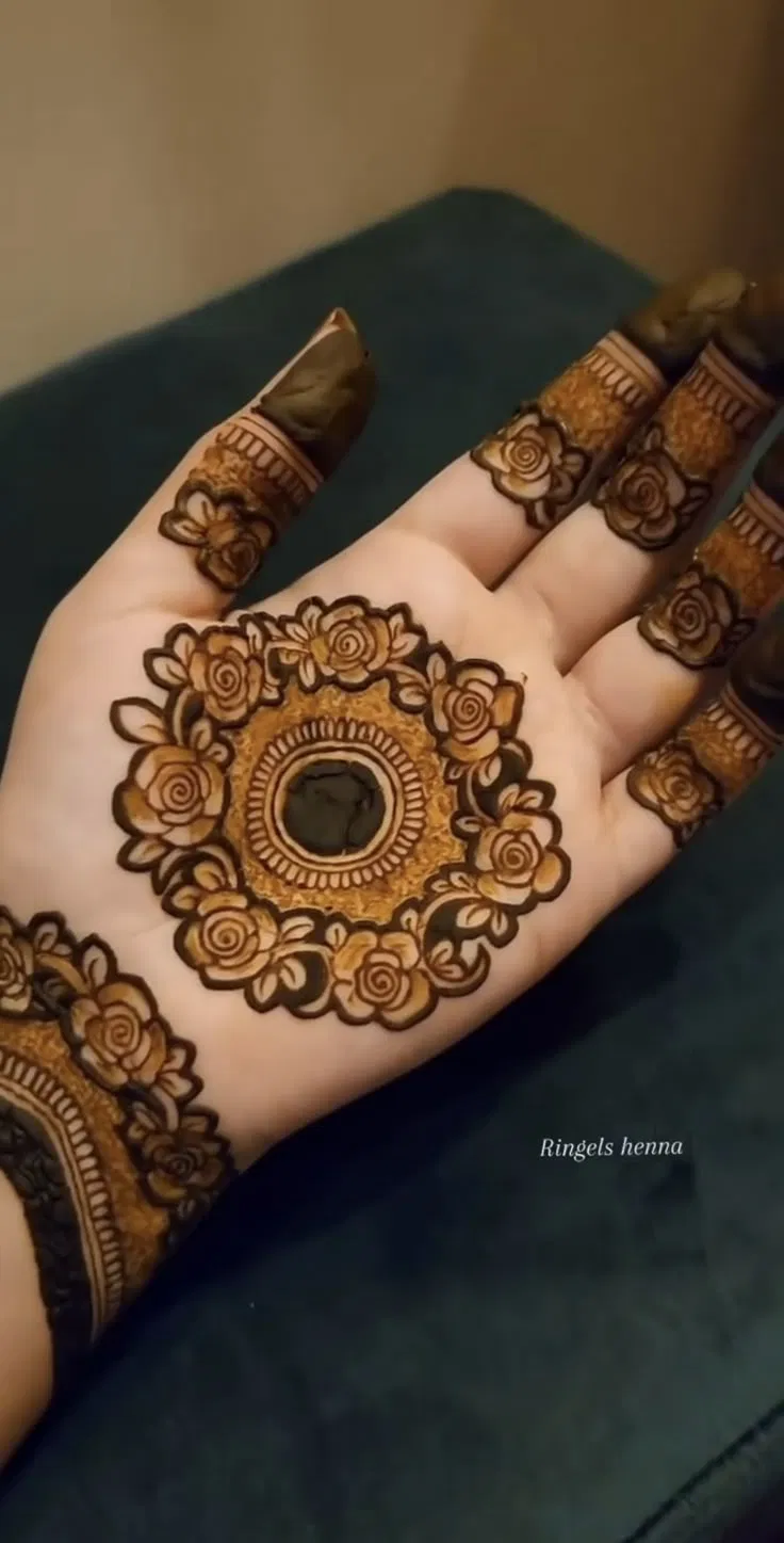 Arabic Pakistani Back Hand Mehndi Design with Gol Tikki and Flowers (4)