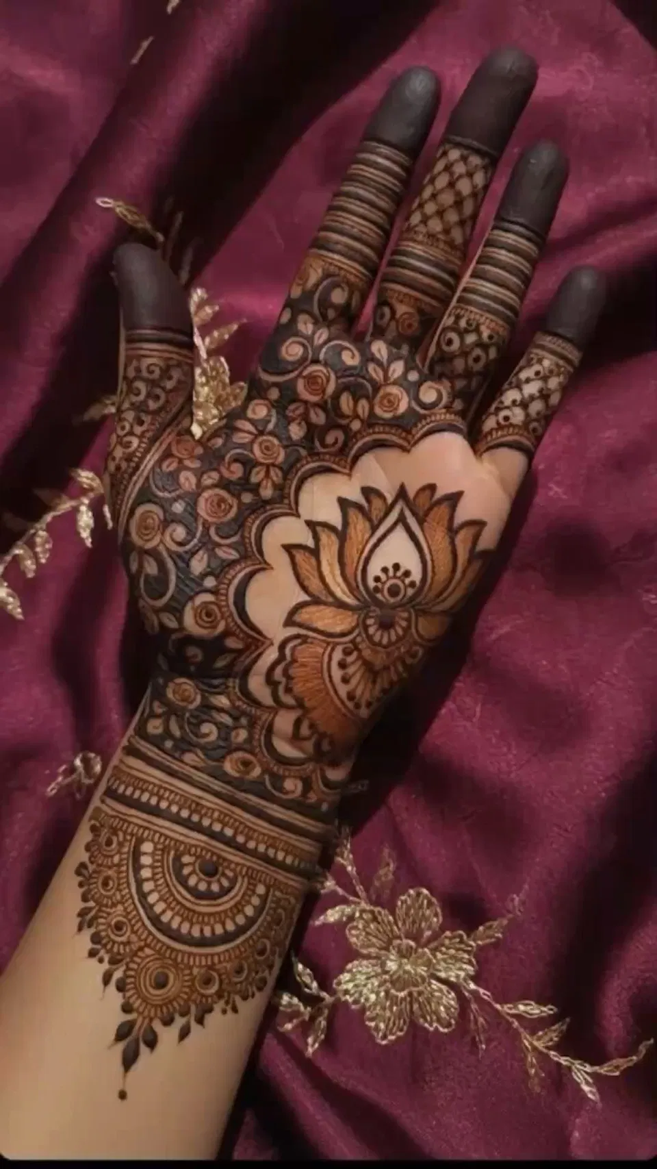 Aesthetic Bridal Arm Mehndi Design with Flowers and Lotus