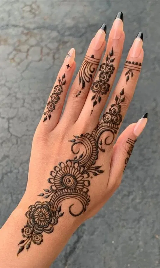Aesthetic Bridal Back Hand Mehndi Design with Deity and Flowers