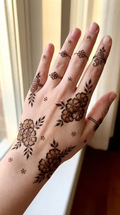 aesthetic arabic flower back hand mehndi design