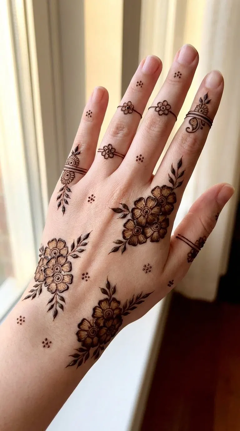 Aesthetic Arabic Back Hand Mehndi Design with Flowers for Eid (4)