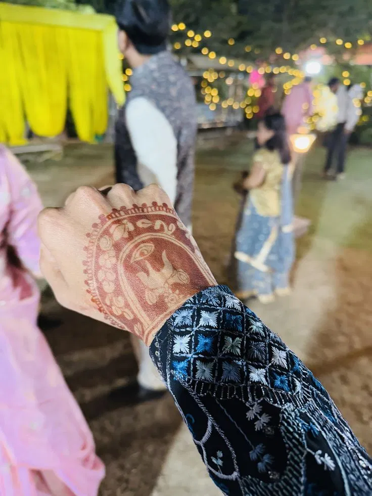 Bridal Indian Arm Mehndi Design with Gol Tikki