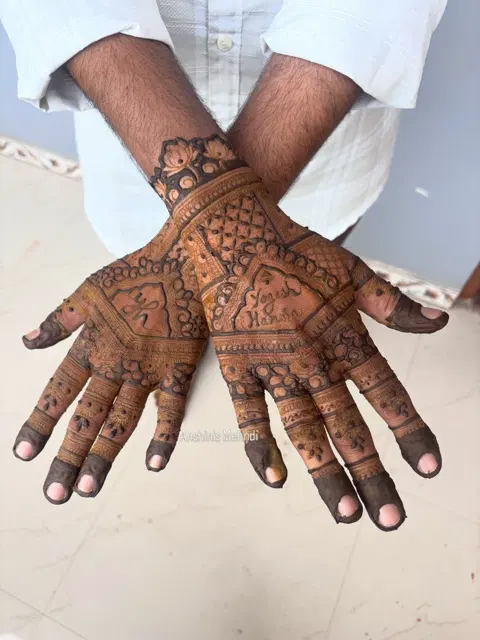 bridal simple deity back hand mehndi design