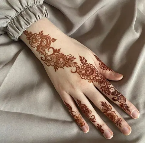aesthetic arabic bel back hand mehndi design