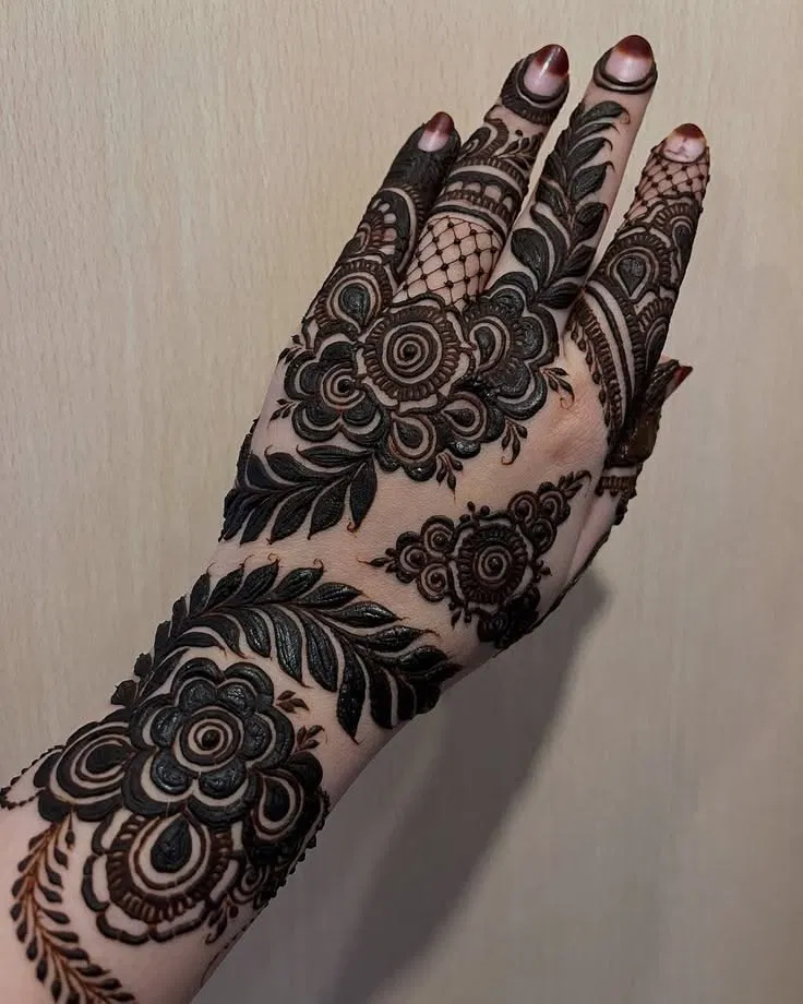 Arabic Dubai Back Hand Mehndi Design with Gol Tikki