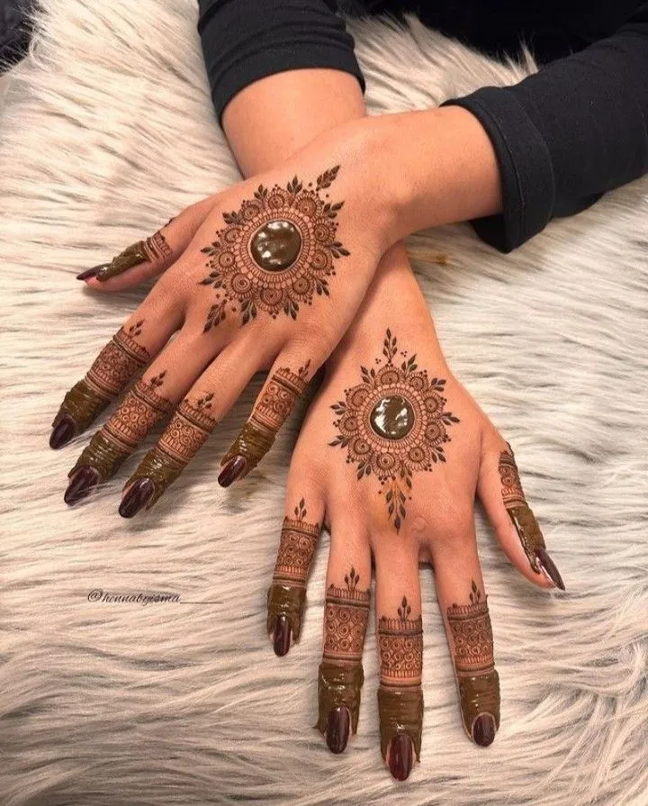 Pakistani Back Hand Mehndi Design with Gol Tikki and Deity