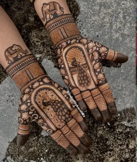 bridal indian figure back hand mehndi design