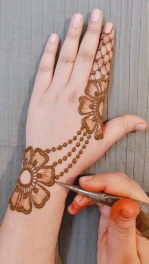 Arabic Simple Back Hand Mehndi Design with Flowers and Lotus for Eid