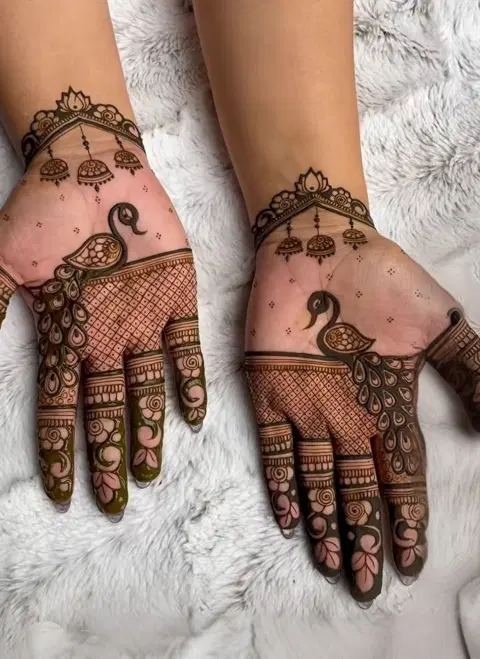bridal royal peacock front hand mehndi design