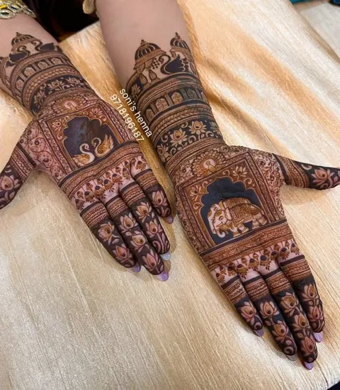bridal indian deity full hand mehndi design