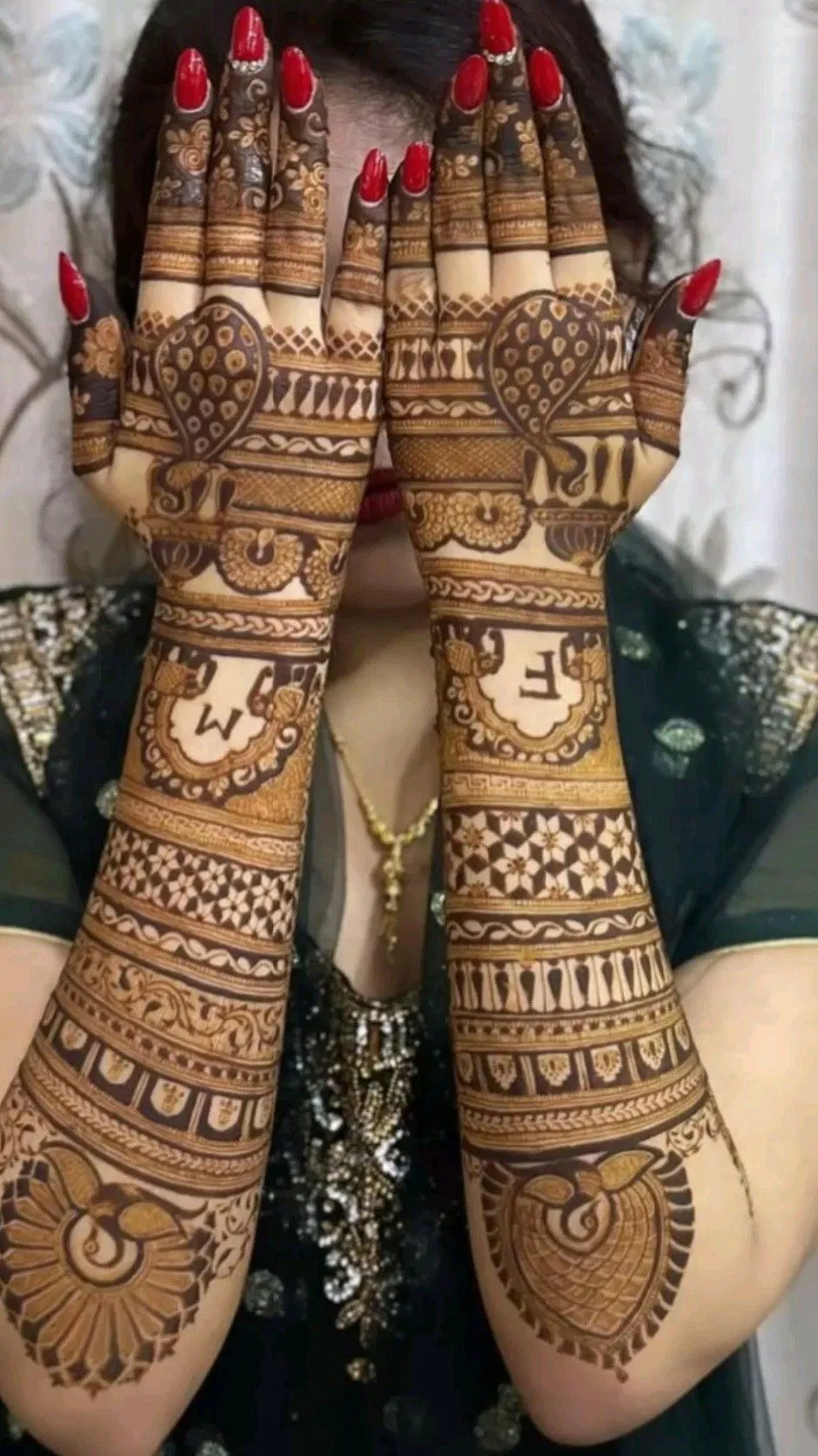 Bridal Indian Arm Mehndi Design with Figures and Hidden Name
