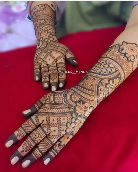 bridal indian figure back hand mehndi design