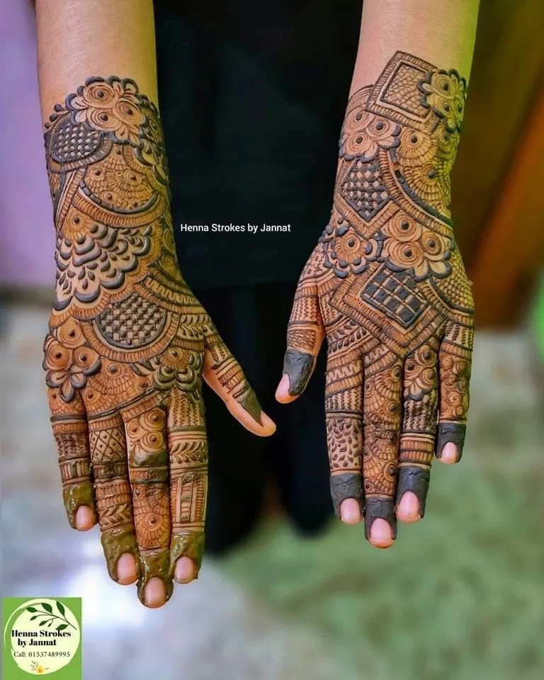 Bridal Dubai Back Hand Mehndi Design with Figures