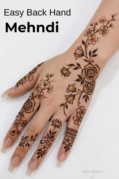 aesthetic arabic flower back hand mehndi design
