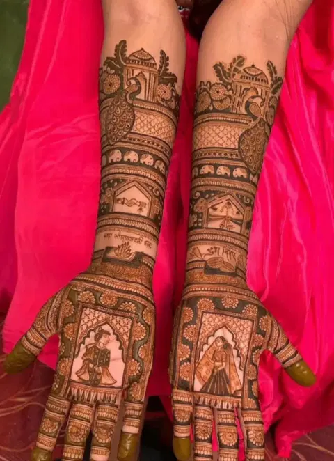 bridal deity back hand mehndi design