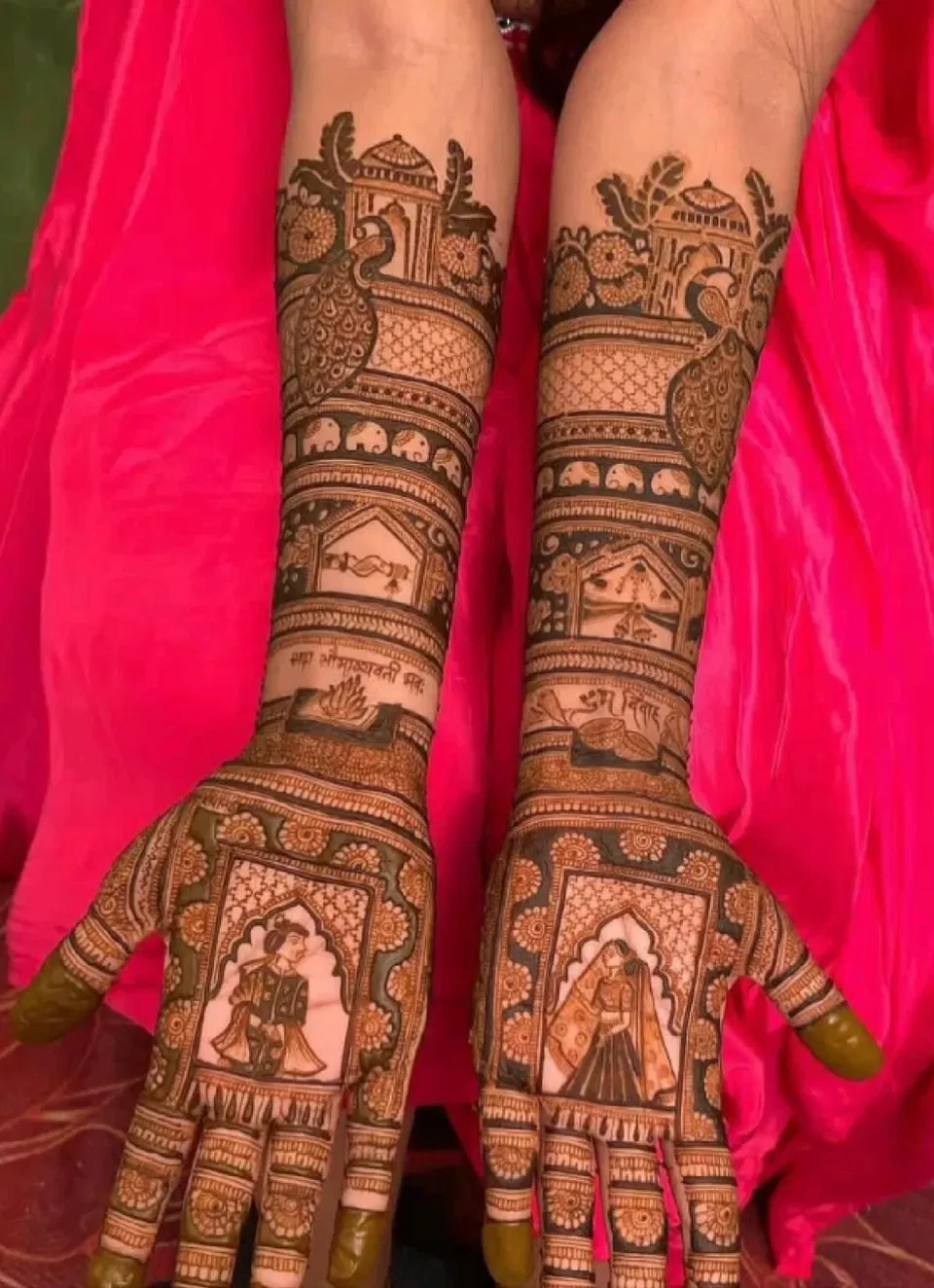 Bridal Back Hand Mehndi Design with Deity and Figures (6)