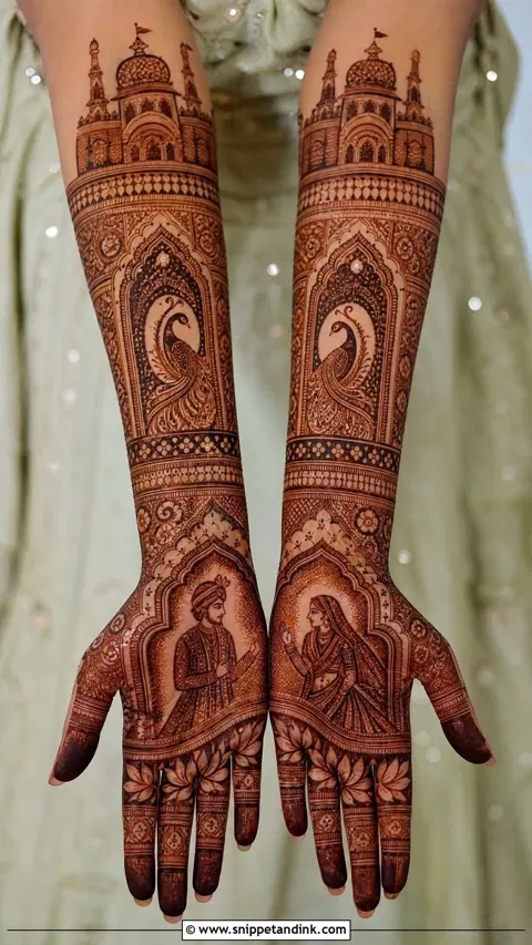 bridal indian figure back hand mehndi design