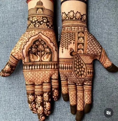 indian royal deity finger mehndi design