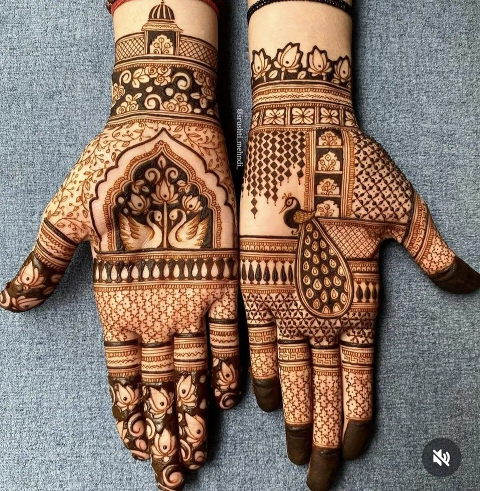 Indian Royal Finger Mehndi Design with Deity and Peacock