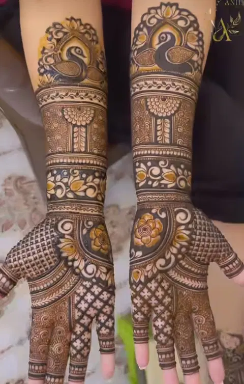 bridal indian peacock front hand mehndi design