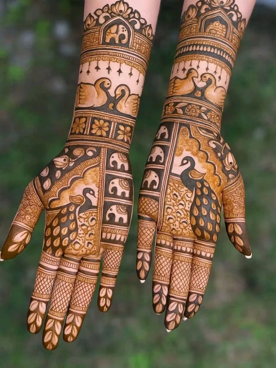 Bridal Indian Full Hand Mehndi Design with Figures and Peacock (8)