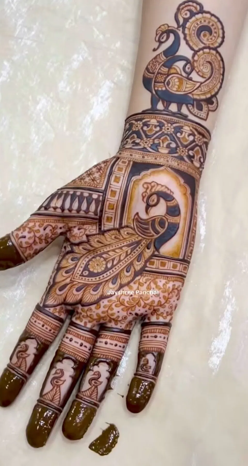 Bridal Indian Finger Mehndi Design with Peacock (2)