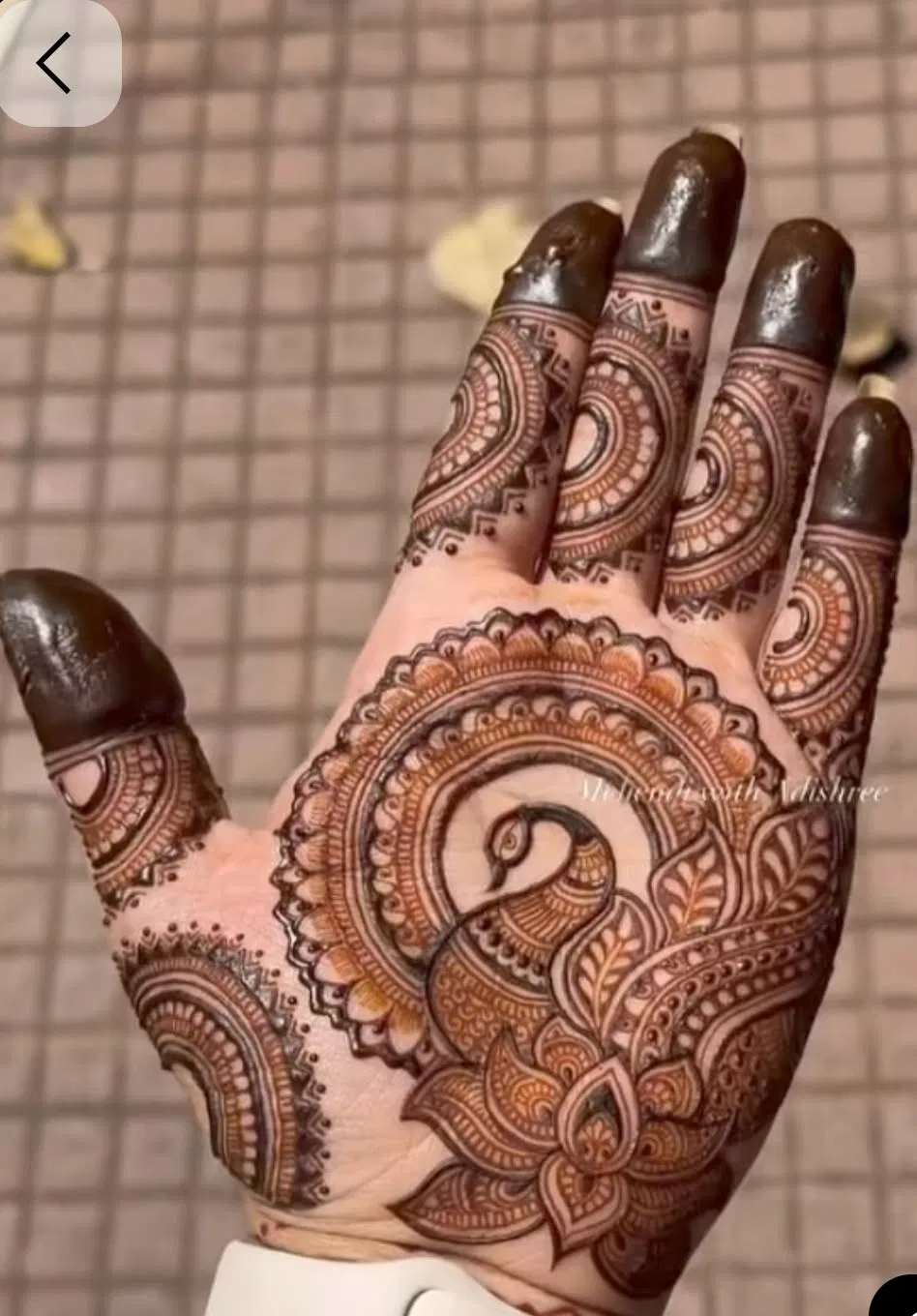 Aesthetic Arabic Front Hand Mehndi Design with Deity and Peacock