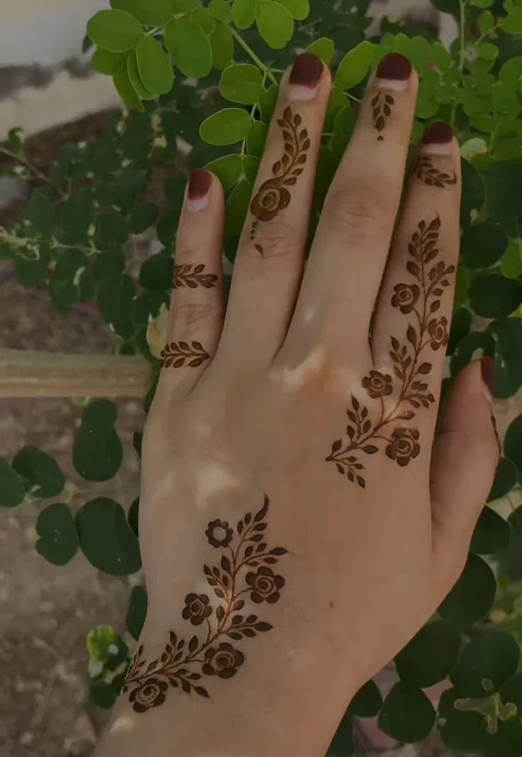 Aesthetic Arabic Back Hand Mehndi Design with Gol Tikki and Flowers for Eid (17)