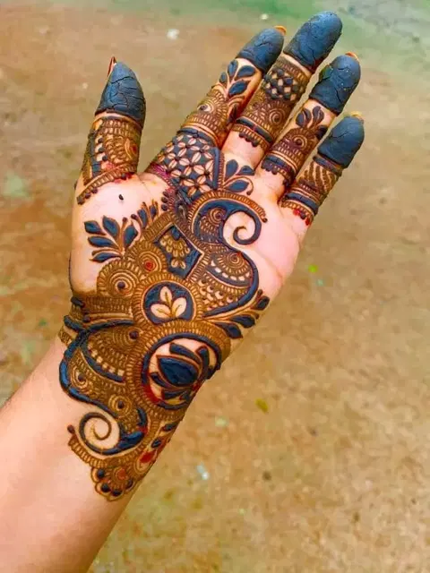 bridal indian peacock finger mehndi design