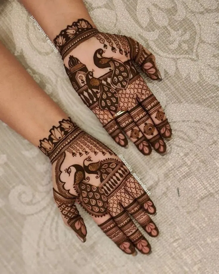 Indian Back Hand Mehndi Design with Peacock for Raksha Bandhan