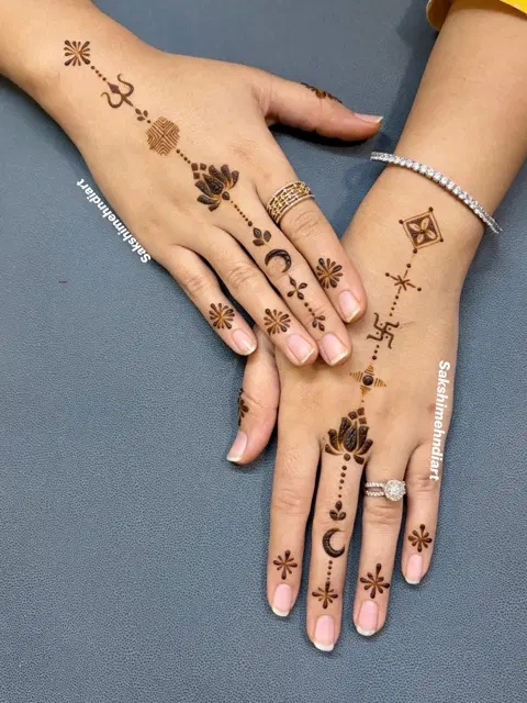 aesthetic minimal lotus back hand mehndi design