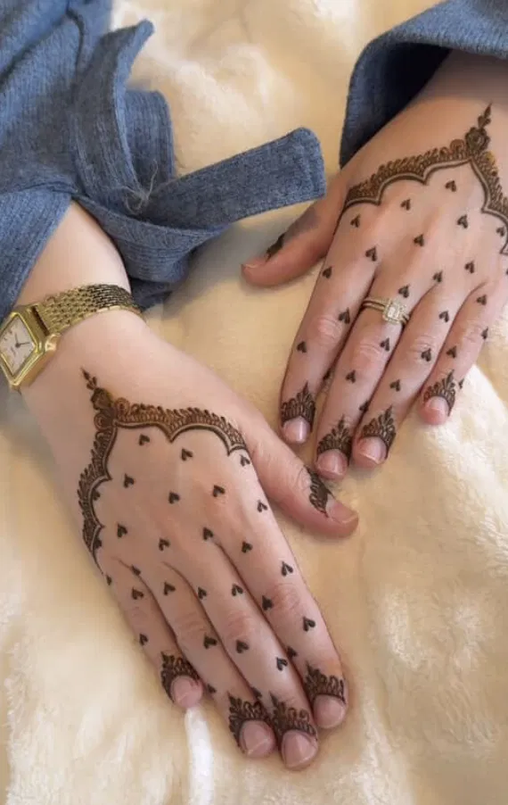 Aesthetic Bridal Back Hand Mehndi Design with Hearts (2)