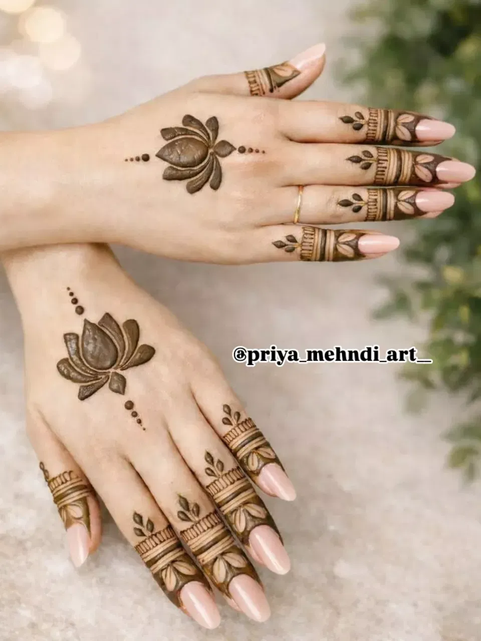 Aesthetic Simple Back Hand Mehndi Design with Flowers and Lotus (5)