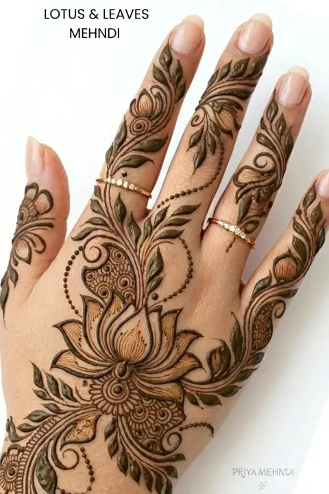 aesthetic arabic lotus back hand mehndi design