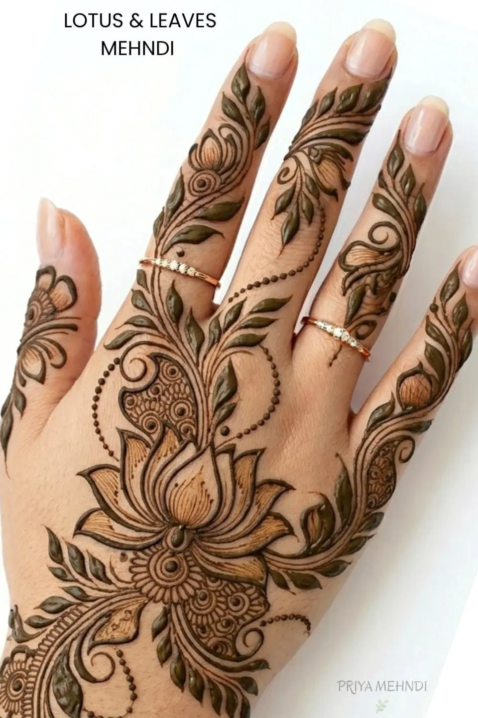 Aesthetic Arabic Back Hand Mehndi Design with Lotus (2)