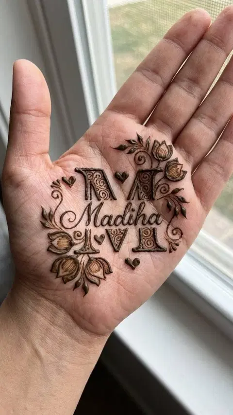 simple stylish name front hand mehndi design