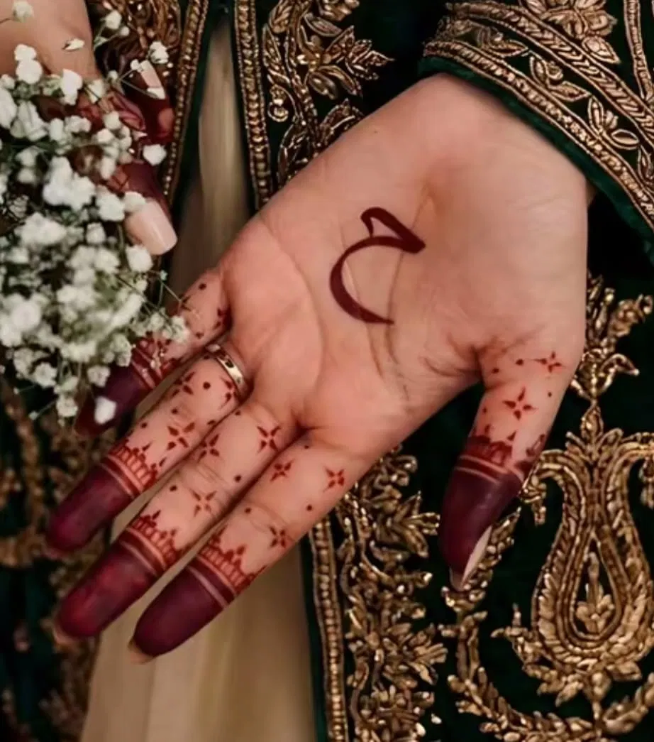 Arabic Simple Front Hand Mehndi Design with Flowers and Hidden Name for Eid