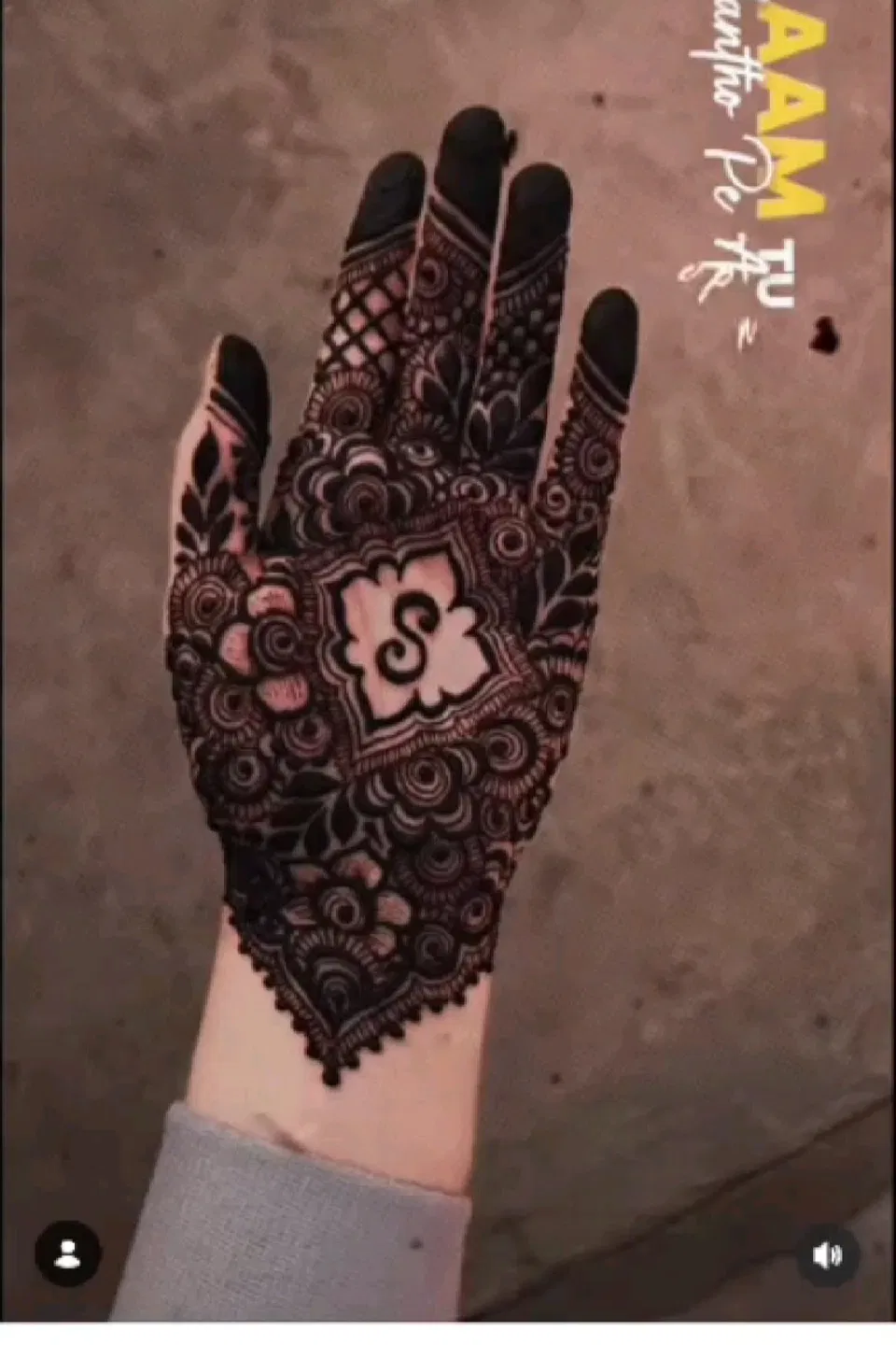 Aesthetic Arabic Finger Mehndi Design with Flowers and Hidden Name