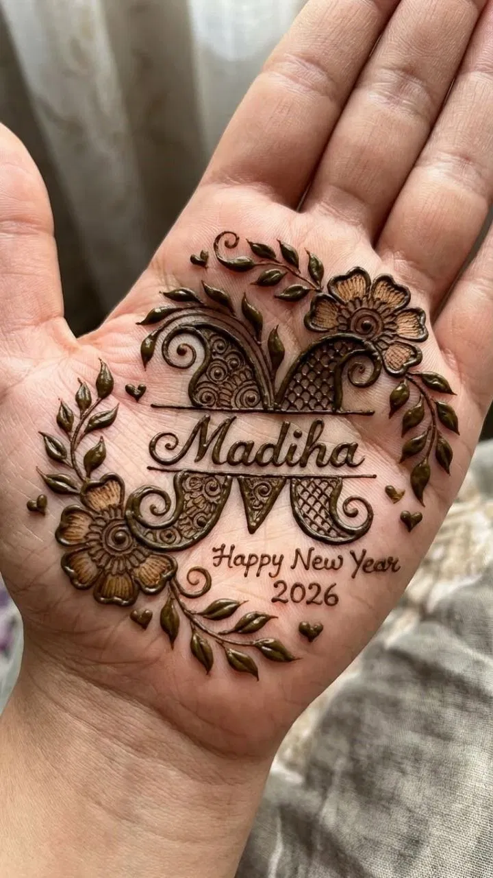 Arabic Simple Front Hand Mehndi Design with Flowers and Hidden Name (2)