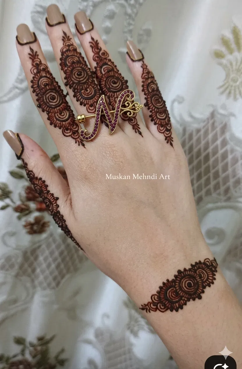 Arabic Simple Back Hand Mehndi Design with Hearts and Hidden Name