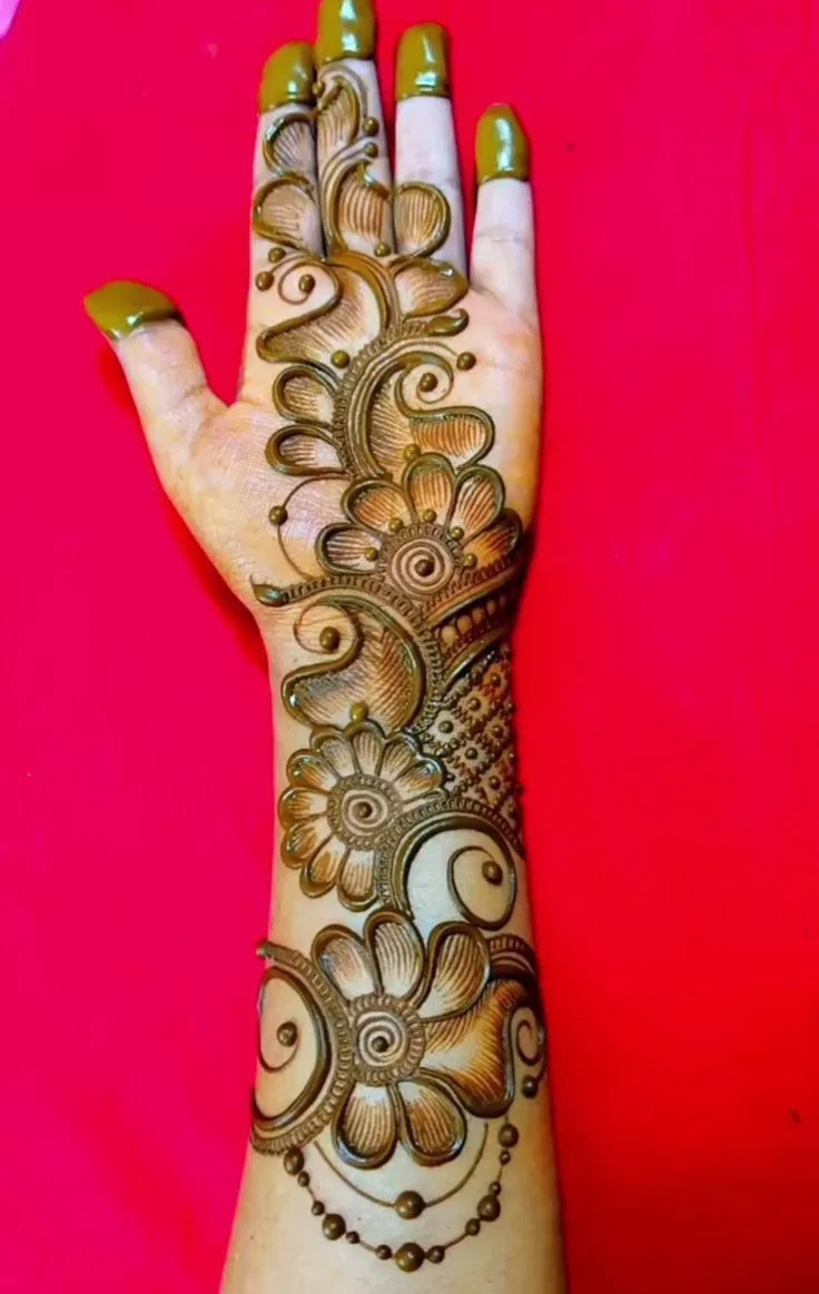Arabic Simple Back Hand Mehndi Design with Bel (16)