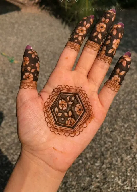 minimal royal flower finger mehndi design